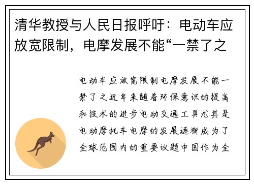 清华教授与人民日报呼吁：电动车应放宽限制，电摩发展不能“一禁了之”